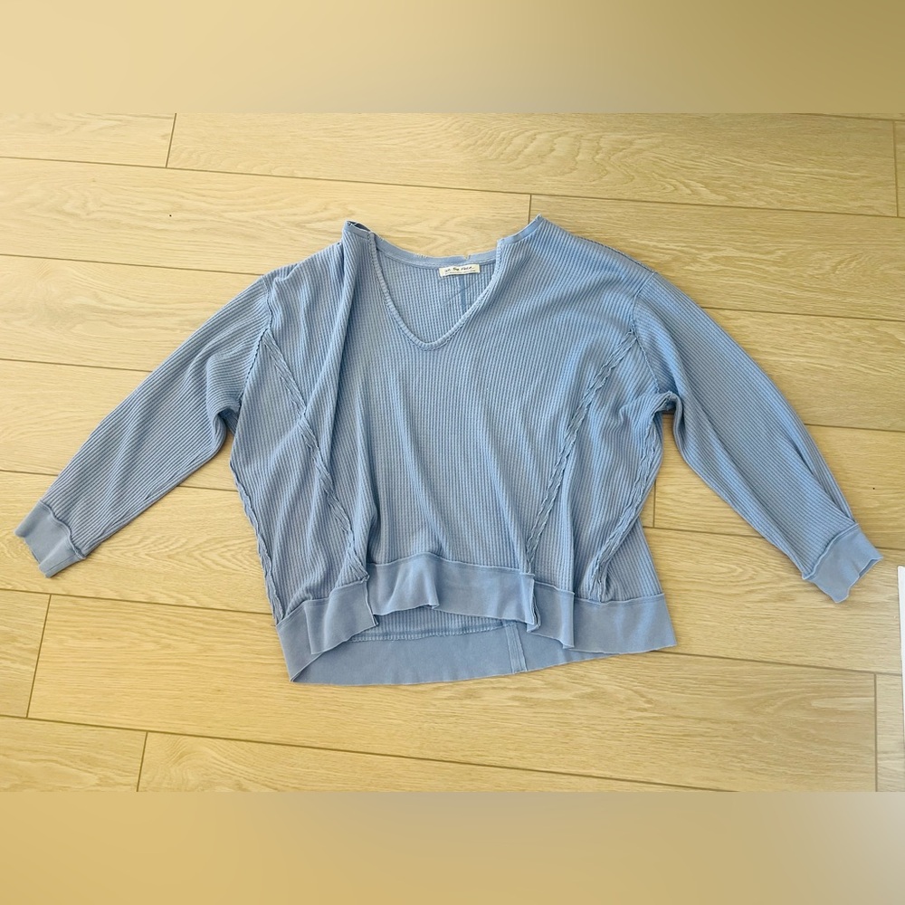 Free People We the Free blue thermal waffle knit top light blue size medium